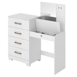 Cômoda Penteadeira 4 Gavetas com Espelho Gênova Branco - Moval - 1 Cômoda Penteadeira 4 Gavetas com Espelho Gênova Branco - Moval - 1