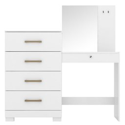 Cômoda Penteadeira 4 Gavetas com Espelho Gênova Branco - Moval - 3 Cômoda Penteadeira 4 Gavetas com Espelho Gênova Branco - Moval - 3