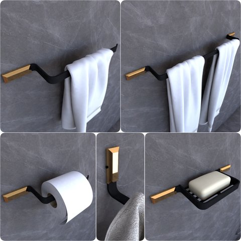 Kit Acessórios Para Banheiro Preto e Gold Empire 5 peças