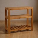 Ver imagem 1 de Aparador Ilha Bancada 80cm ? de Madeira Maciça, 3 Prateleiras, Acabamento Envernizado