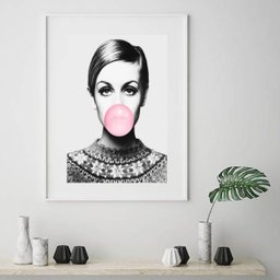 Quadro Twiggy Bola Chiclete - 60x48cm:madeira Branca - 1