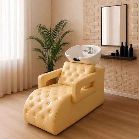 Lavatório Acolchoado para Salão de Beleza Bulma com Cuba e Torneira Monocomando Pu Bege G31 - Gran B