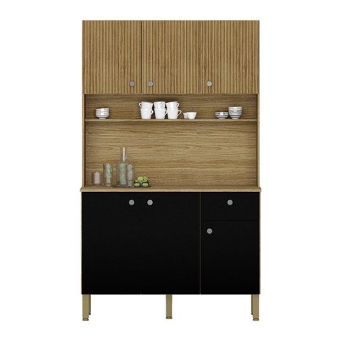 Armário de Cozinha Compacta 6 Portas e 1 Gaveta 111cm Veneza Ripado Freijó-preto - Pallazio