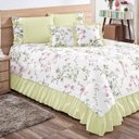 Ver imagem 1 de Kit Cobre Leito Verde Super King 3,10m x 2,60m com Babado Floral 7 Peças