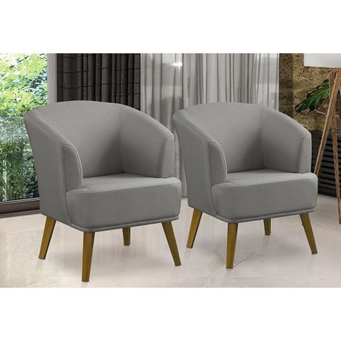 Kit 2 Poltronas para Sala Decorativa Thaisa Linho Cinza Madelina Decor