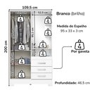 Ver imagem 2 de Guarda Roupa 2 Portas com Espelho 200x110 Cm Branco Briz