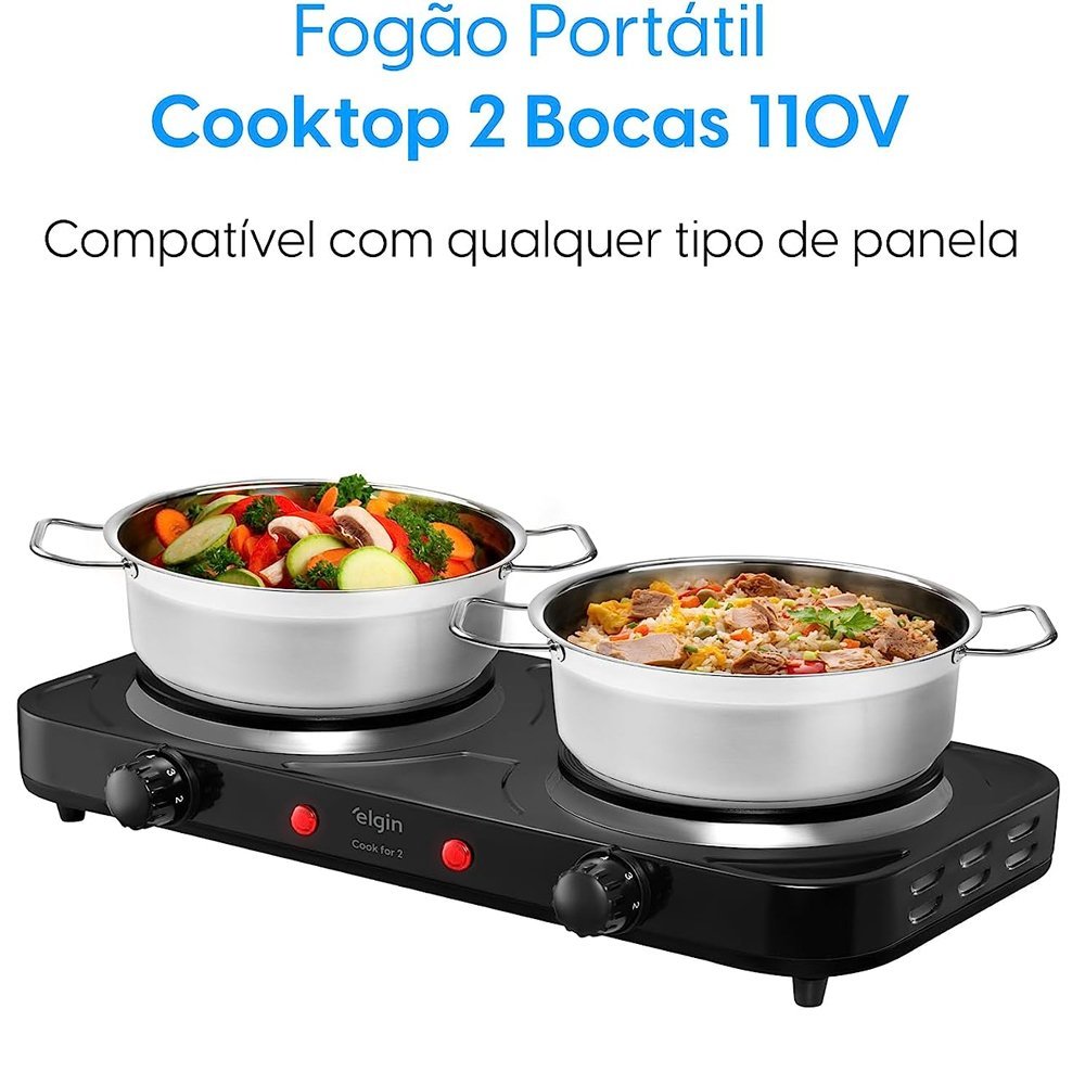 Fogão Cooktop 2 Bocas Elétrico de Indução Portátil Elgin Preto 127v ...