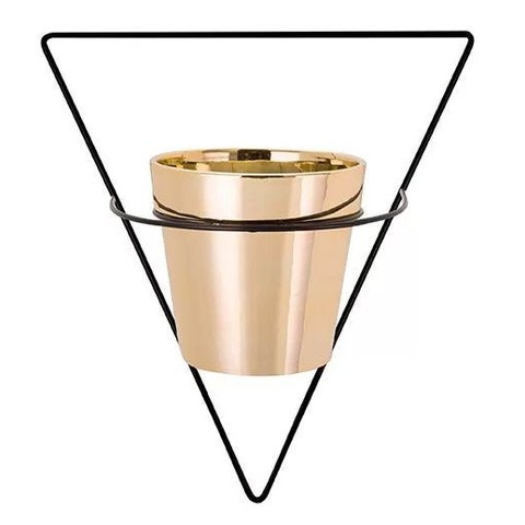 Vaso Dourado em Cerâmica com Suporte de Parede 9510 Mart