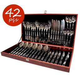 Conjunto Faqueiro Inox Maleta Estojo Talheres 42 Pçs Faca Garfo Colher Cozinha - 1 Conjunto Faqueiro Inox Maleta Estojo Talheres 42 Pçs Faca Garfo Colher Cozinha - 1