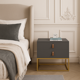 Mesa de Cabeceira para Quarto Grande Unic 60cm Pés de Ferro Dourado Industrial e Puxadores Alça - 1