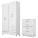 Ver imagem 1 de Kit Guarda Roupa Solteiro 4 Portas Astro Cômoda Astral - Branco
