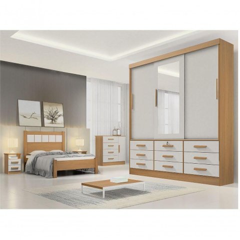 Guarda Roupa 3 Pts 9 Gavetas Meridian Plus - Cinamomo Off White