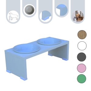 Comedouro Elevado Duplo Pet Gato Cachorro Mdf Nick - Porcelana - Branco