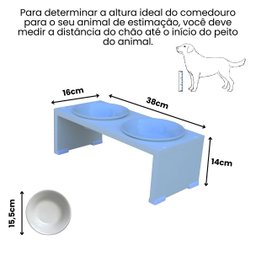 Comedouro Elevado Duplo Pet Gato Cachorro Mdf Nick - Porcelana - Branco - 2