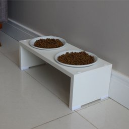 Comedouro Elevado Duplo Pet Gato Cachorro Mdf Nick - Porcelana - Branco - 5