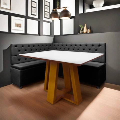 Conjunto Canto Alemão com Bau para Bar Lanchonete Capitone Cinza 125x160cm Sofa Store