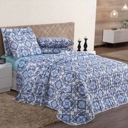 Cobre Leito Queen Marina Classic 160 Fios 03 Peças - Cor 08 Geometrico Azul - 1