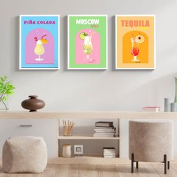 Kit 3 Quadros para Bar Drinks e Coquetéis 45x34cm:moldura Preta - 2