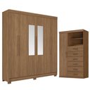 Ver imagem 1 de Guarda Roupa Casal Toledo 6 Portas de Bater com Espelho e Cômoda 6 Gavetas MDP Jatobá Acetinado