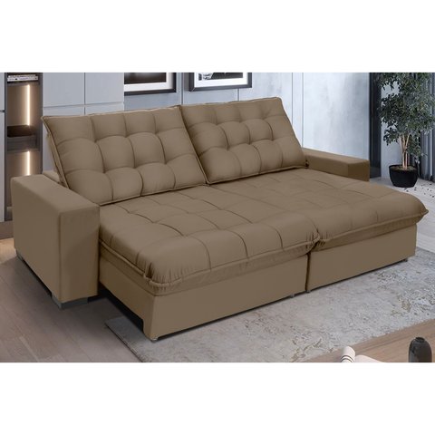 Sofá Califórnia Retrátil e Reclinável 2,70m 5 Lugares Molas Ensacadas Pillow Top Veludo Castor