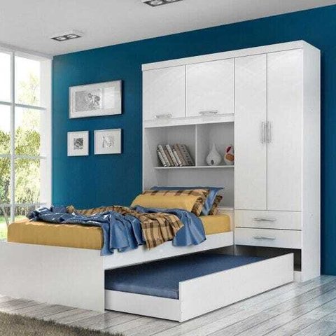 Guarda-Roupa Solteiro com Bicama e Bau 4 Portas 2 Gavetas Milena Acp Móveis