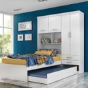 Ver imagem 1 de Guarda Roupa Solteiro 4 Portas 2 Gavetas Bicama Baú MDF Branco Milena