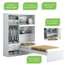 Guarda-Roupa Solteiro com Bicama e Bau 4 Portas 2 Gavetas Milena Acp Móveis - 5