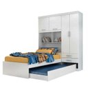 Ver imagem 2 de Guarda Roupa Solteiro 4 Portas 2 Gavetas Bicama Baú MDF Branco Milena