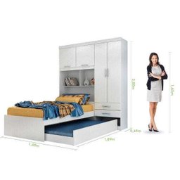 Guarda-Roupa Solteiro com Bicama e Bau 4 Portas 2 Gavetas Milena Acp Móveis - 4