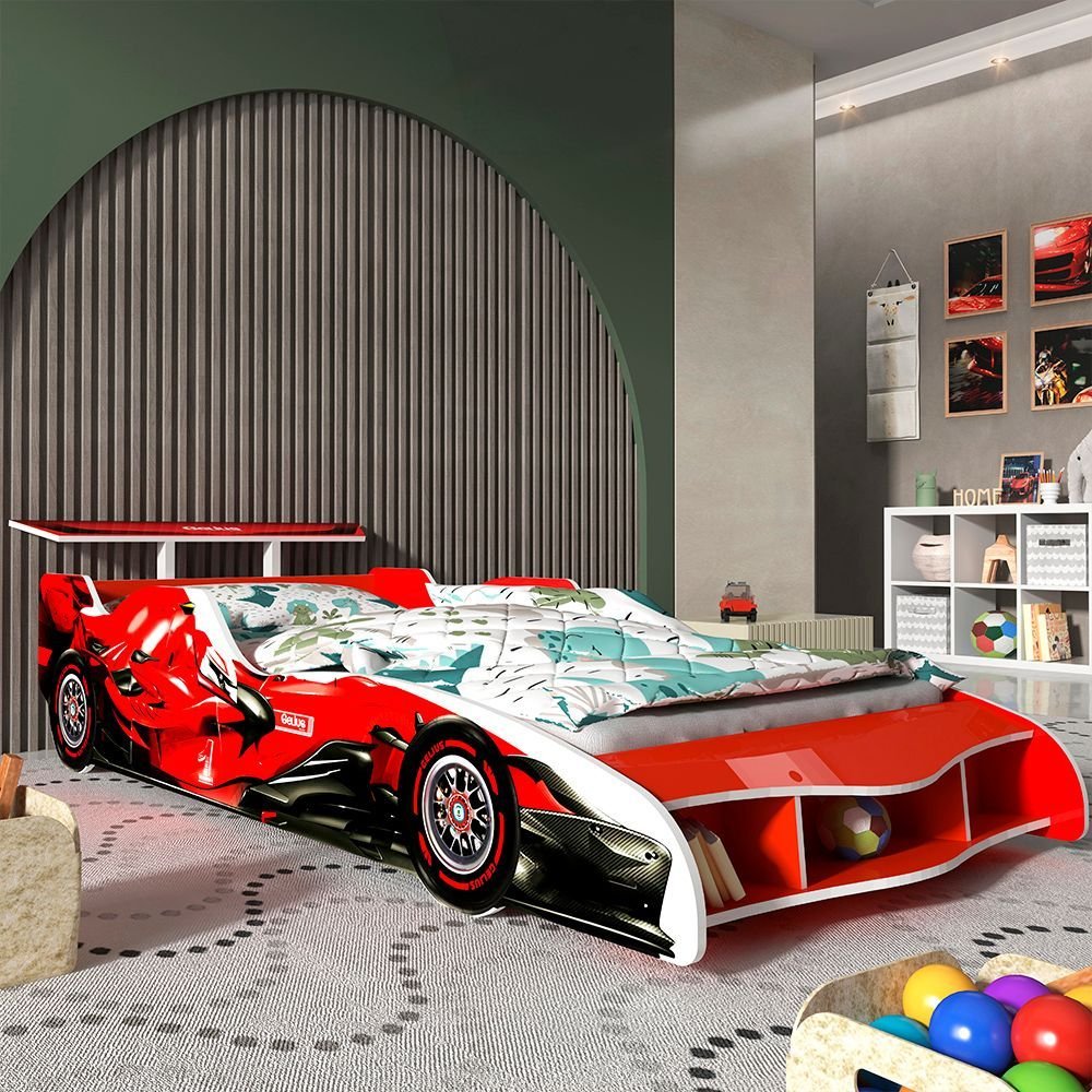 Cama Infantil Carro F1 090 100% MDF Vermelho Menor preço em Cama Infantil Carro F1 090 100% MDF Vermelho