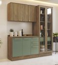 Ver imagem 1 de Armário de Cozinha Modulada Completa Reta 4 Peças 2,00m Botanic Kappesberg - Nogueira/verde Oliva