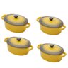 Conjunto de 4 mini panelas Amarela ovais de porcelana, com tampa - 15cm - 1