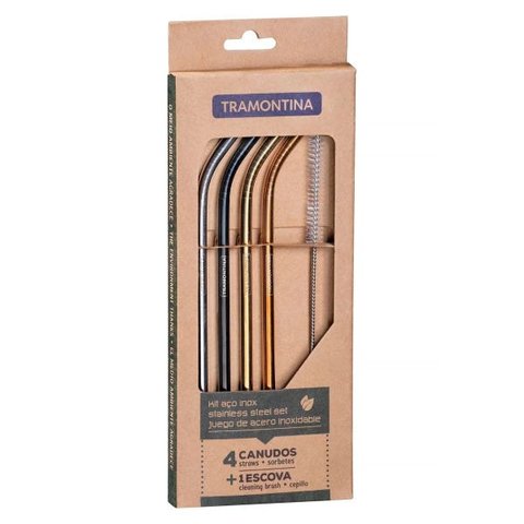Jogo de Canudos Aço Color Inox + Escova Tramontina