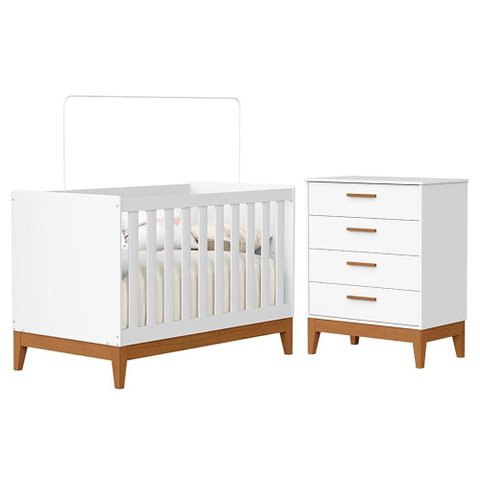 Jogo de Quarto Infantil Flip Cômoda 4 Gavetas e Berço Americano Branco Fosco - Reller Móveis