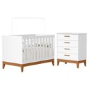 Ver imagem 1 de Jogo de Quarto Infantil Flip Cômoda 4 Gavetas e Berço Americano Branco Fosco - Reller Móveis