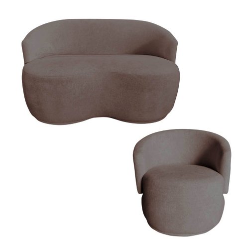 Kit Namoradeira + Poltrona Decorativa Beatriz Orgânica Bouclé Capuccino