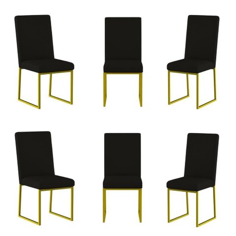 Kit 6 Cadeiras Estofadas Base de Ferro para Mesa de Jantar Preto