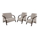 Ver imagem 1 de Conjunto Sevilha Namoradeira + 2 Poltronas Decorativa Braço De Madeira Recepção Sala - Suede Bege Cl