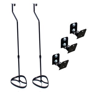 Kit 3 Suportes Parede + 2 Pedestais para Home Theater Caixa Acústica Som Conjunto Universal