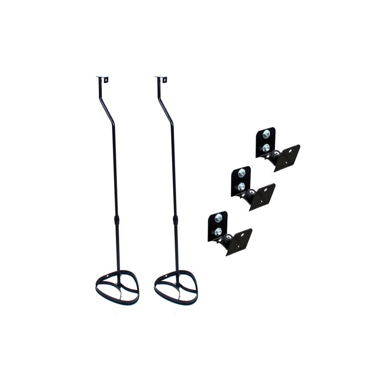 Kit 3 Suportes Parede + 2 Pedestais para Home Theater Caixa Acústica Som Conjunto Universal