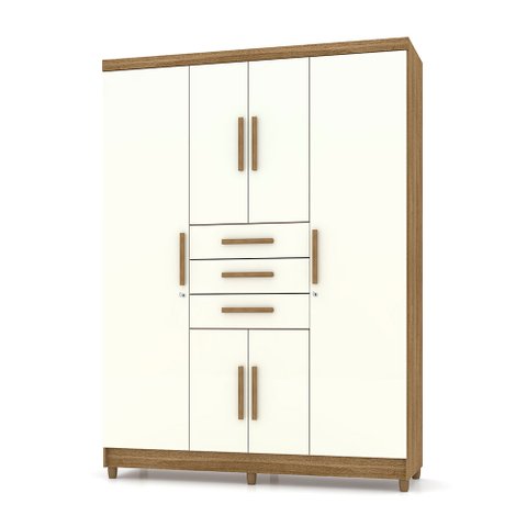 Guarda Roupa Solteiro 6 Portas e 3 Gavetas Imperial Nature/champanhe - Pallazio