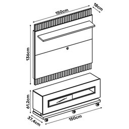 Rack Porta Basculante com Painel Ripado Pose para Tv de até 60” Preto Gloss/tronco Ripado - Pr Móvei - 7