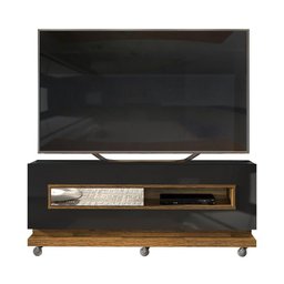 Rack Porta Basculante com Painel Ripado Pose para Tv de até 60” Preto Gloss/tronco Ripado - Pr Móvei - 3