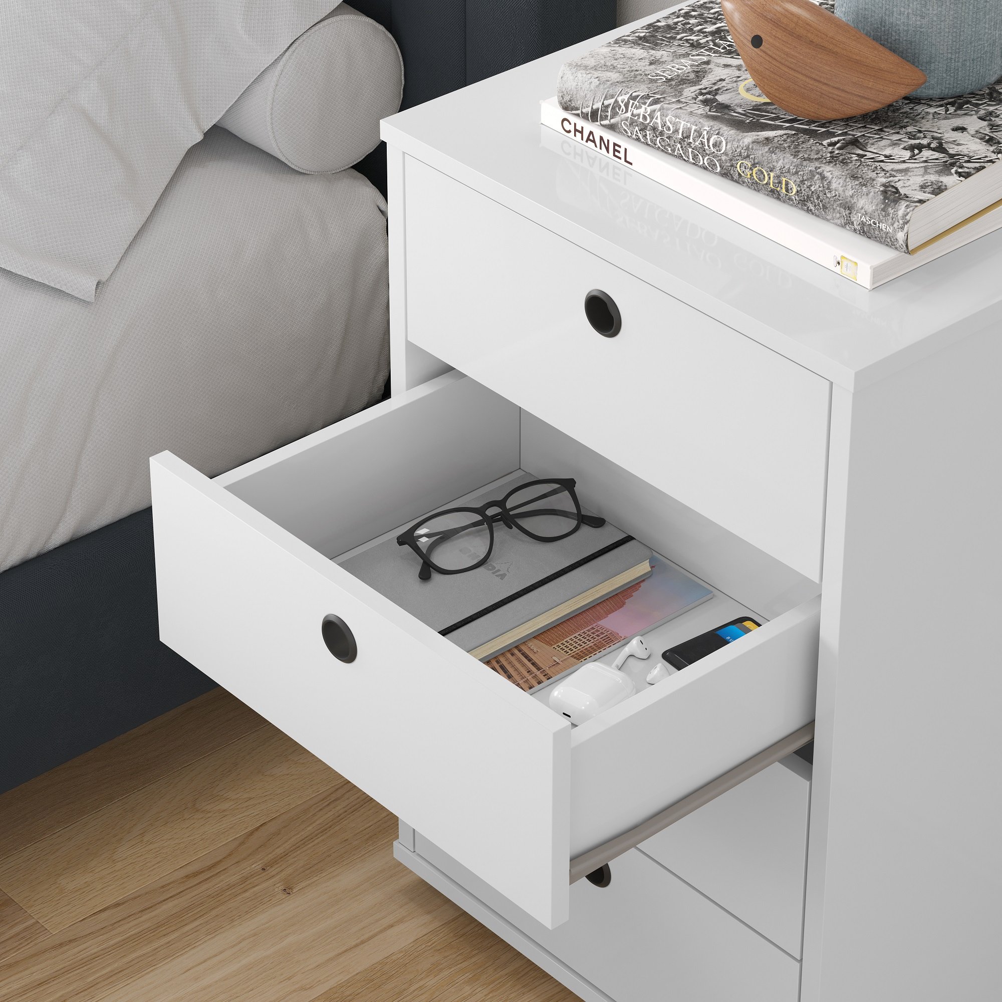 Mesa de Cabeceira Armario de Escritorio Multiuso Classic:branco - 4