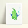 Decoração parede quarto quadro infantil desenho peixe verde - 1