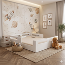 Ver imagem 1 de Cama Casal Infantil Moderna com Grade de Proteção Segura
