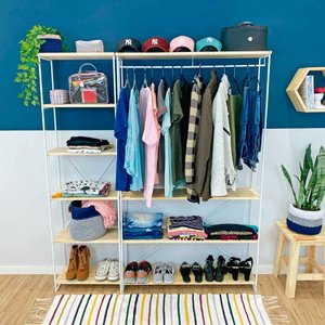 Armário Arara Closet Completo Modular Ample Natural e Branco