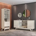 Ver imagem 2 de Sala de Jantar com Cristaleira Charmosa e Buffet Encanto Creme - PR Móveis