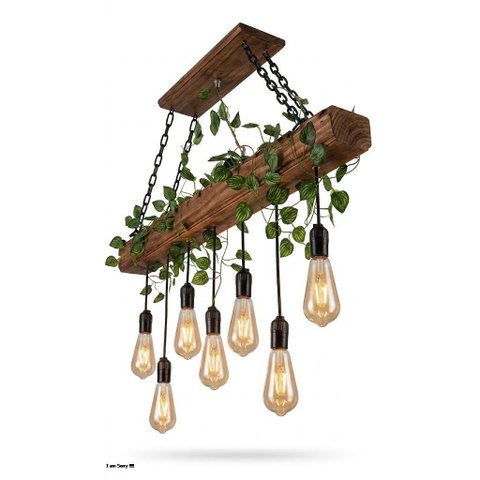 Luminária Lustre Rústico Madeira 7 Pendentes Corrente E27 Bivolt para Sala Varanda