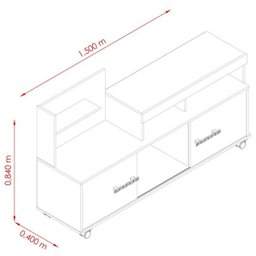 Rack Gaspar com Rodízios e Porta Puxador Cromado Naturale Fosco e Off White Brilho Sala de Estar -m - 3